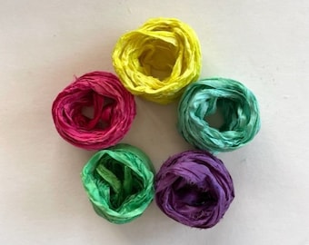 5 Color Sari Silk Sampler - Recycled Multi Sari Ribbon - 5 Bright Pastel Colors, 2 Yds Each, 10 Yds Total