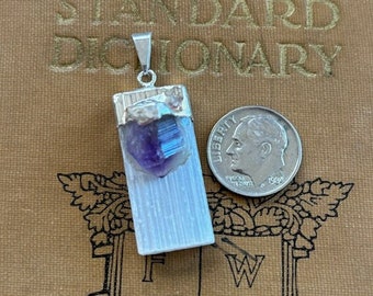 Selenite Pendant With Amethyst - Selenite Gemstone Pendant