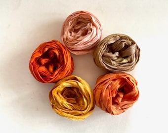 5 Color Sari Silk Sampler - Recycled Multi Sari Ribbon - 5 Warm Colors, 2 Yds Each, 10 Yds Total