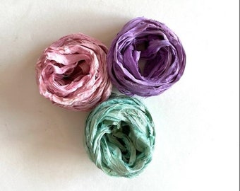 Sari Silk Ribbon - Recycled Sari Silk Ribbon - Pink, Orchid & Seafoam -  5 Yds Each, 15 Yds Total