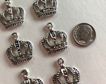 Crown Charms - 6 Pewter Princess Crown Charms - Jewelry Supplies