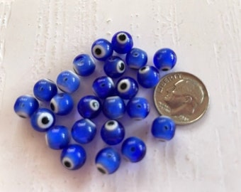 8mm Blue Evil Eye Beads- (24) Glass Evil Eye Beads - Beading Supplies