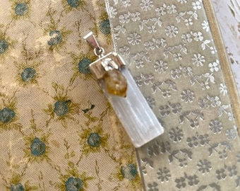 Selenite Pendant With Citrine - Selenite Gemstone Pendant