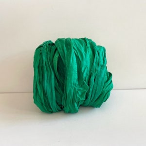 Sari Silk Ribbon Recycled Sari Silk Ribbon Emerald Green, 10 Yards Mixed Media Ribbon image 1