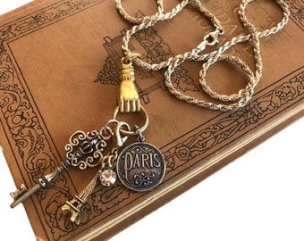 Gold & Sterling Charm Necklace - Paris Charm Necklace - French Charms