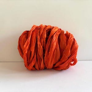 Recycled Sari Silk Ribbon - Sari Silk Ribbon - Orange Sari Ribbon, 10 Yards Weaving Ribbon