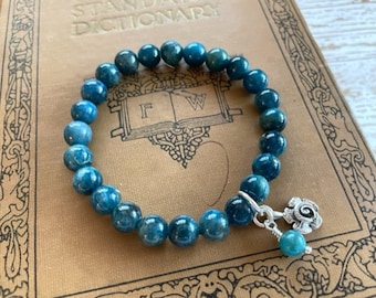 Apatite Beaded Stretch Bracelet - Blue Apatite Yoga Bracelet - Apatite Jewelry