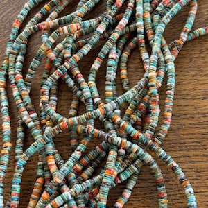 Spiny Oyster Turquoise 5mm Beads - Turquoise/Spiny Oyster Matrix Heishi Bead Strand - Beading Supplies