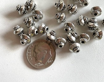 7mm Pewter Bead Spacers - 25 pc Silver Beads - Beading Supplies