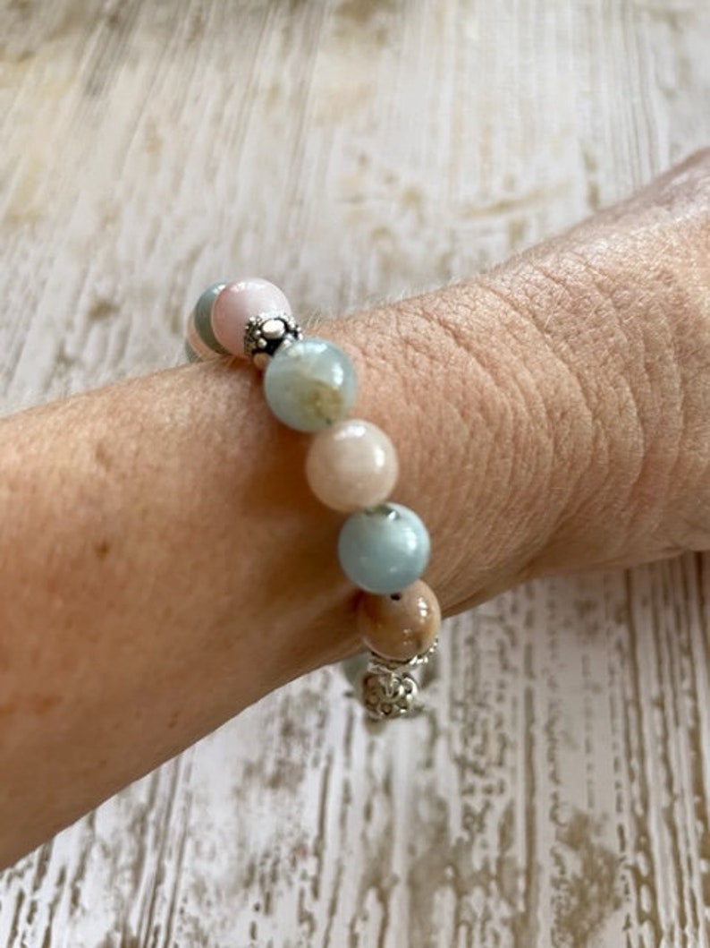 Morganite & Aquamarine Bracelet Pastel Gemstone Bracelet 8mm Gemstone Beaded Bracelet image 5