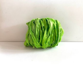 Sari Silk Ribbon - Recycled Sari Silk Ribbon - Bright Lime Green, 10 Yards Journaling Ribbon
