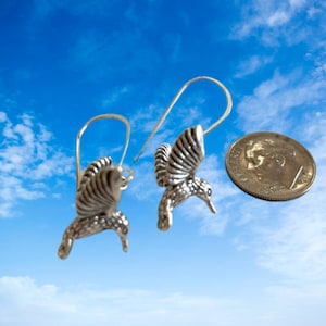 Silver Hummingbird Earrings - Sterling Silver Earrings - 3D Hummingbird Earrings