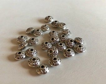 7mm Pewter Spacer Beads - 25 pc Pewter Rondelle Beads - Beading Supplies