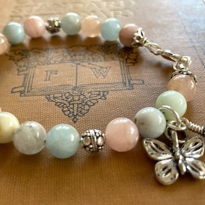 Morganite & Aquamarine Bracelet Pastel Gemstone Bracelet 8mm Gemstone Beaded Bracelet image 1