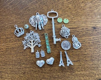 Pewter Charm mix - (16) Pewter Charms - Jewelry Supplies - Jewelry Making Supplies