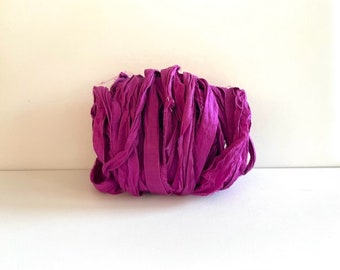 Magenta Sari Silk Ribbon - Recycled Silk Sari Ribbon - 10 Yards Weaving Ribbon