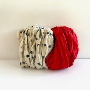 10 Yards Sari Silk Ribbon - Recycled Sari Silk Ribbon - Polka Dot & Red, 5 Yards Each Color