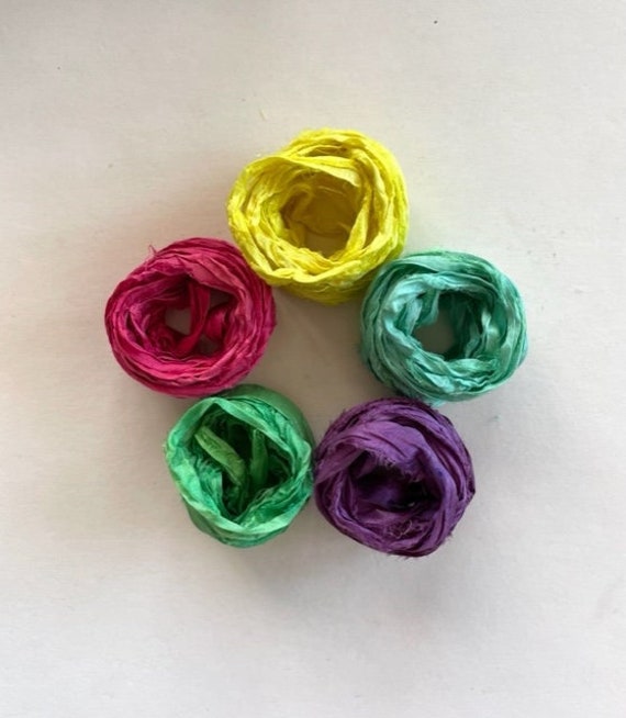 5 Color Sari Silk Sampler - Recycled Multi Sari Ribbon - 5 Bright Pastel  Colors, 2 Yds Each, 10 Yds Total