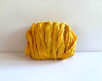 Recycled Sari Silk Ribbon - Sari Silk Ribbon - Goldenrod, 10 Yards Mixed Media Ribbon