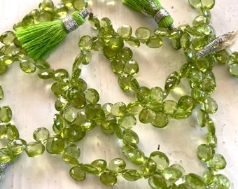 Peridot Faceted Briolette Beads - 6mm Peridot Briolette Bead Strand - Green Gemstone Bead Strand