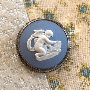 Vintage Blue Wedgwood Brooch - Matte Blue Basalt Jasperware - Small Wedgwood Pin