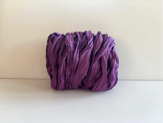 Plum Sari Silk Ribbon - Recycled Silk Sari Ribbon - 10 Yards Weaving Ribbon