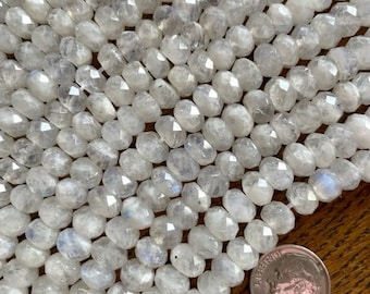 8mm Moonstone Bead Strand - Faceted Moonstone Rondelles - Rainbow Moonstone Beads