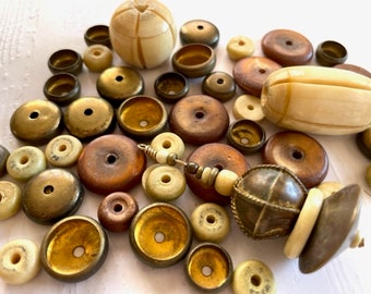 Natural Bead Mix - Eco Friendly Bead Mix - Palm Ivory, Amber, Bone, Brass Beads