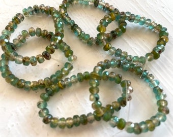 Green Czech Glass Rondelle Beads - (6) Czech Bead Rings, 4.5mm - Beading Supplies