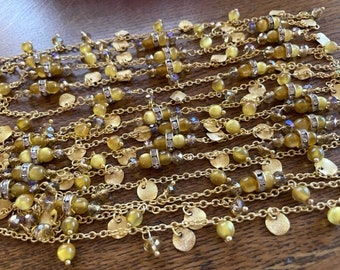 Golden Beaded Chain Pieces - (14) 6 1/2" - 7" Beaded Chain lengths - Jewelry Making