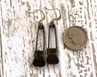 5.00 Dollar Earrings - Small Safety Pin Earrings - Lightweight Drop Earrings