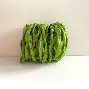 Sari Silk Ribbon - Recycled Sari Silk - leaf Green Sari Ribbon, 10 Yards