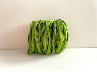 Sari Silk Ribbon - Recycled Sari Silk - leaf Green Sari Ribbon, 10 Yards