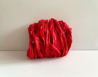 Rotes Sari-Seidenband - Recyceltes Sari-Seidenband - 10 Meter rotes Band