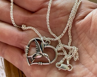 Silver Hummingbird Necklace - Bird Pendant Necklace - Sterling Silver Necklace