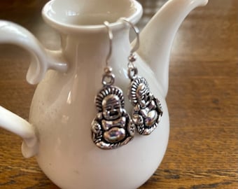 5.00 Dollar Earrings - Silver Buddha Earrings - Pewter Buddha Earrings