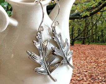 Large Sterling Oak Leaf Earrings - Silver Leaf Earrings - Sterling Silver Earrings - Nature Jewelry