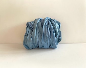 Recycled Blue Sari Silk - Sari Silk Ribbon Yardage - Blue Sari Ribbon - 10 Yds Mixed Media Ribbon