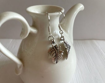 Silver Leaf Earrings - Sterling Silver Earrings - Silver Nature Jewelry