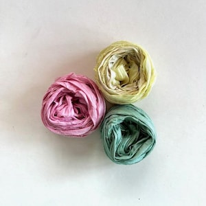 Sari Silk Ribbon - Recycled Sari Silk Ribbon - Pink, Butter, Seafoam, 5 Yds Each, 15 Yds Total
