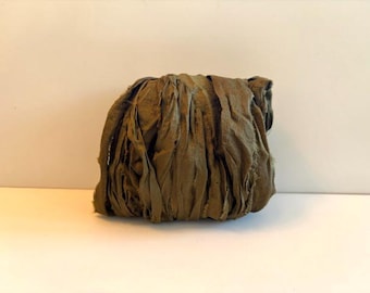 Sari Silk Ribbon - Recycled Sari Silk Ribbon - Olive Green, 10 Yards