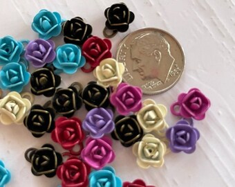 Small Enamel Flower Charms - (31) Multi Colored 8mm Flower  Charms - Jewelry Supplies