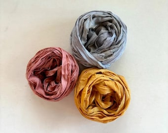 15 Yards Sari Silk Ribbon - Recycled Sari Silk Ribbon - Mauve, Gray & Gold, 5 Yards Each Color