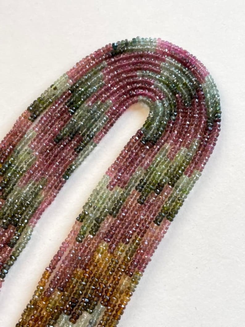 Faceted 4mm Tourmaline Bead Strand Tiny Natural, Multi Tourmaline Rondelles 15 1/5 Tourmaline Bead Strand image 2