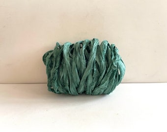 Sari Silk Ribbon - Recycled Sari Silk Ribbon - Evergreen, 10 Yards