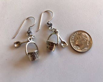 Sterling Silver Earrings - Sand Pail & Shovel Earrings - Beach Jewelry