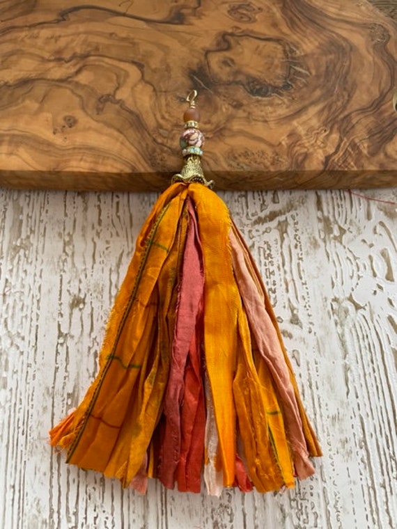 Orange Sari Silk Ribbon Strips Recycled Sari Silk Ribbon Strips