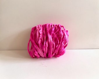 Sari Silk Ribbon - Hot Pink Recycled Sari Silk- 10 Yards Sari Fiber Ribbon
