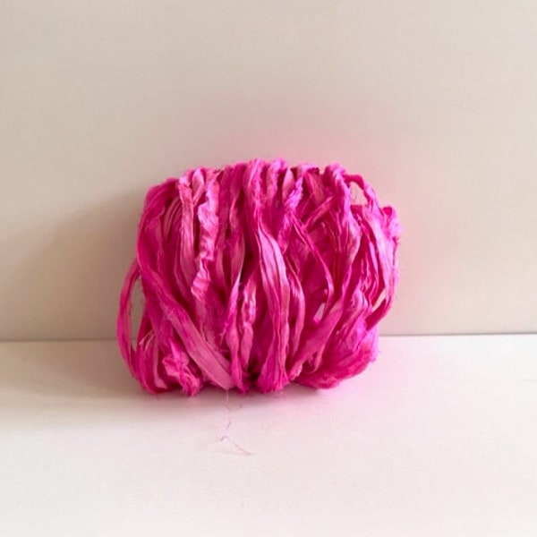 Sari Silk Ribbon - Hot Pink Recycled Sari Silk- 10 Yards Sari Fiber Ribbon