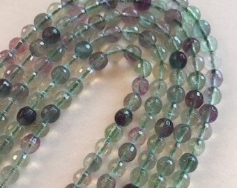 6mm Faceted Fluorite Beads - Fluorite Gemstone Bead Strand - Beading Supplies